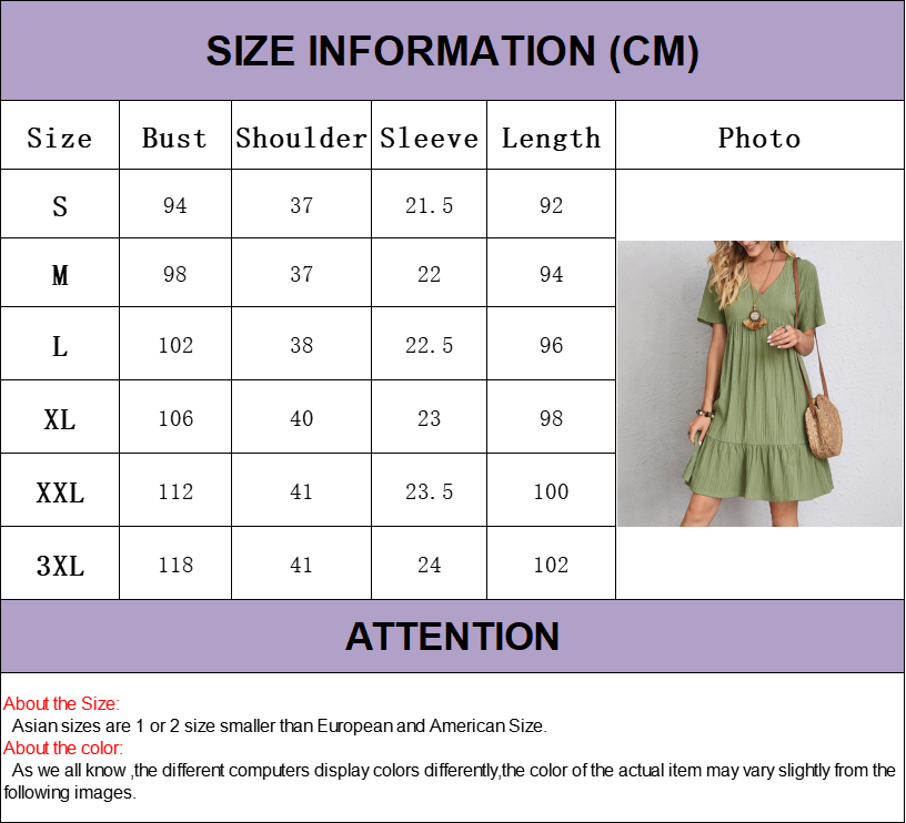 Women's Bohemian V-Neck Ruffle A-Line Mini Dress – Short Sleeve Loose Beach Party Dress