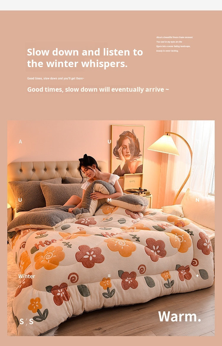 Double-Sided Lamb Fleece Winter Comforter – Thickened Velvet Warm Quilt, 5 Colors & 7 Fill Weights