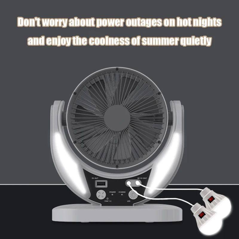 Solar Multifunctional Fan & LED Emergency Light — USB Charging, Night Light & Phone Charger