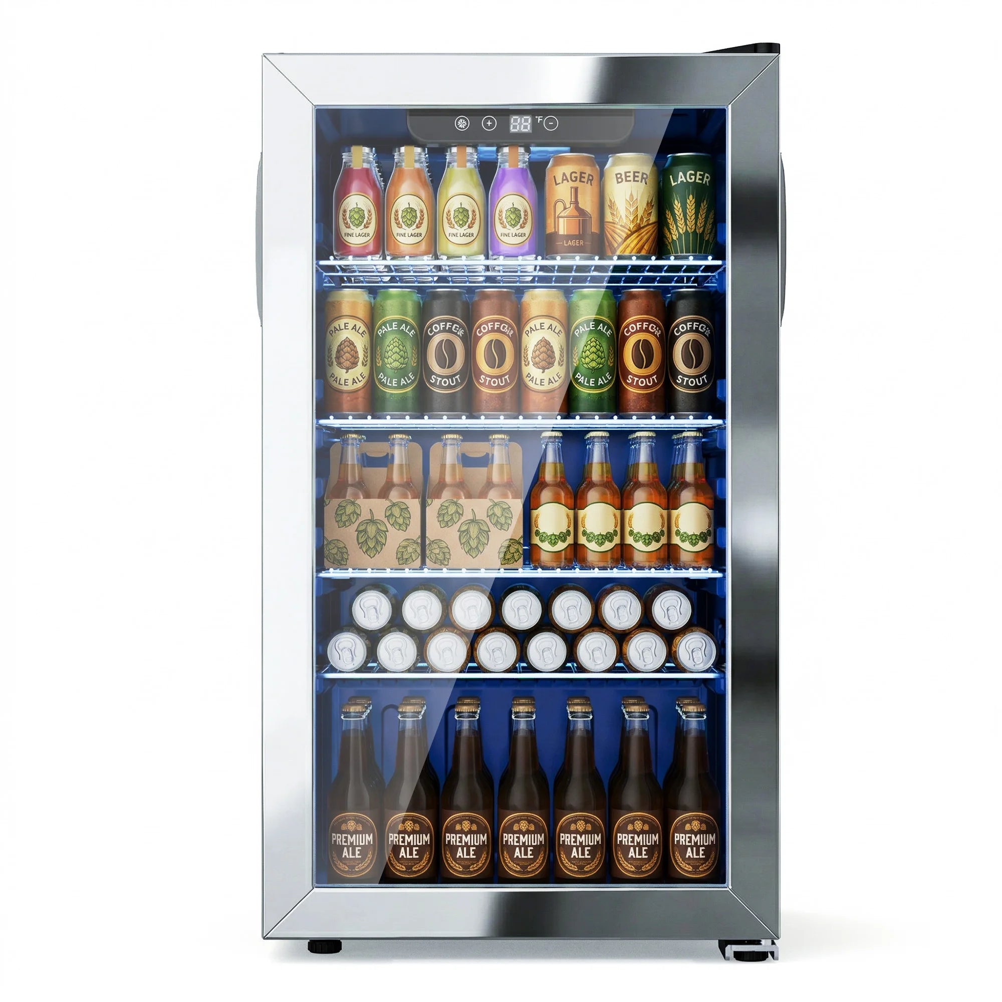 130-Can Beverage Refrigerator & Cooler — Mini Fridge with Glass Door, Adjustable Removable Shelves for Office & Bar