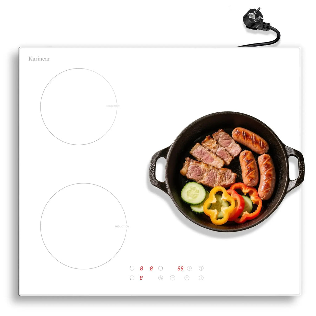Karinear 3-Plate Induction Hob – 59cm White, Boost, Safety Lock, Timer, 16A, 220-240V, Plug-In