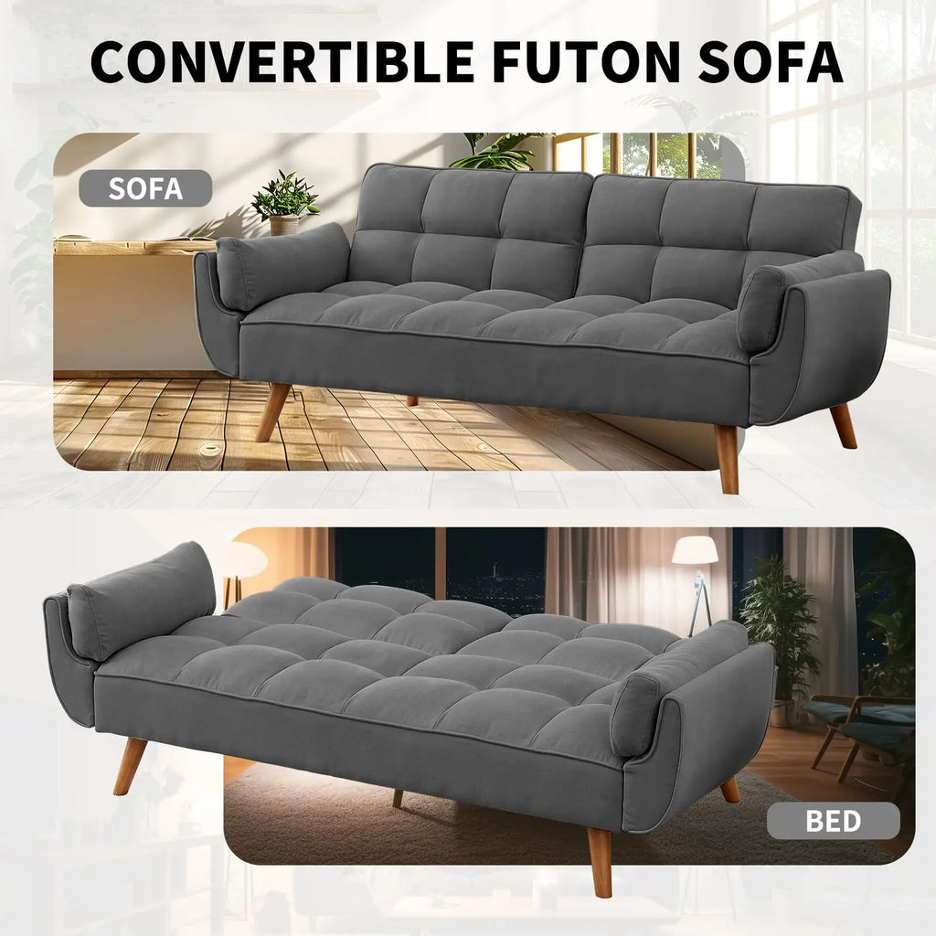 Convertible Sofa Bed — Folding Loveseat Futon Recliner Sleeper with Adjustable Backrest for Living Room & Bedroom