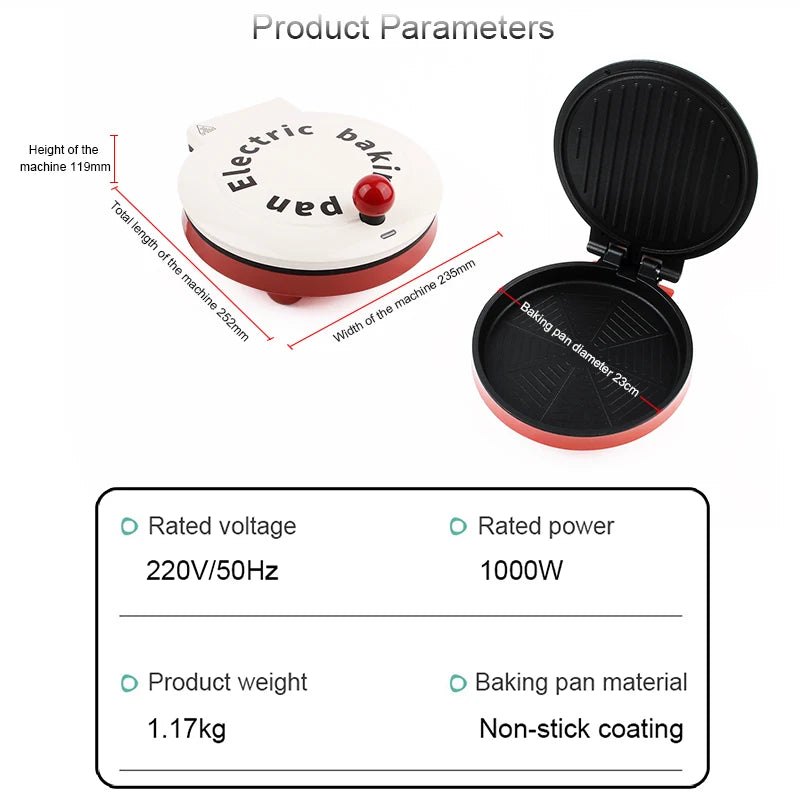 Multifunction Electric Pizza Griddle & Crepe Maker – Double-Sided Heating, Non-Stick Pancake, Steak & Grill Skillet, EU Plug
