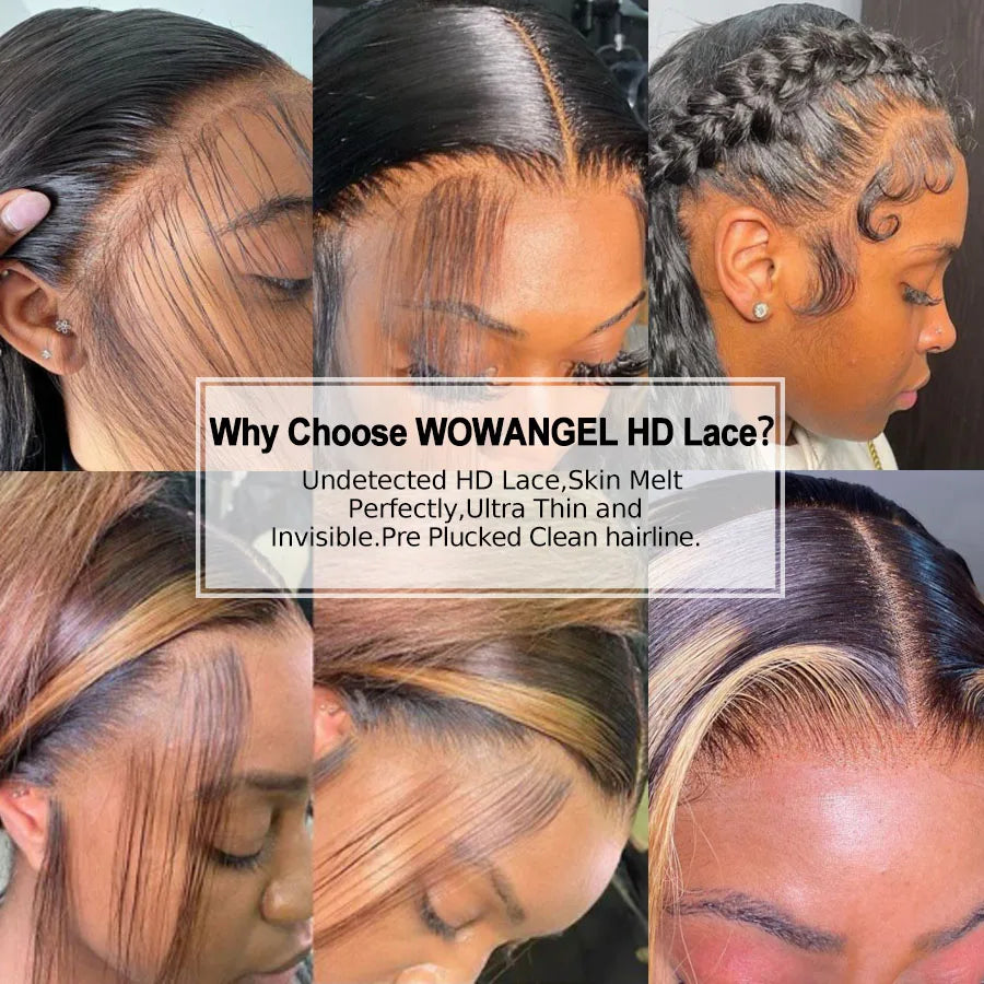 WOW ANGEL 250% Density Straight Lace Front Wig | 13x6 Invisible HD Lace Melt Skin Brazilian Human Hair