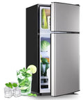 Silver Small Refrigerator with Freezer — 2.4 Cu Ft Compact Fridge with Removable Plastic Shelves for Home, Office & Dorm