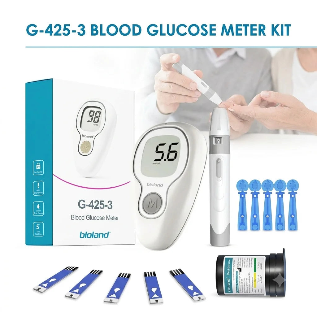 Blood Glucose Meter Kit – Auto Coding 5-Second Fast Read Large LCD with Test Strips Lancets & Lancing Device