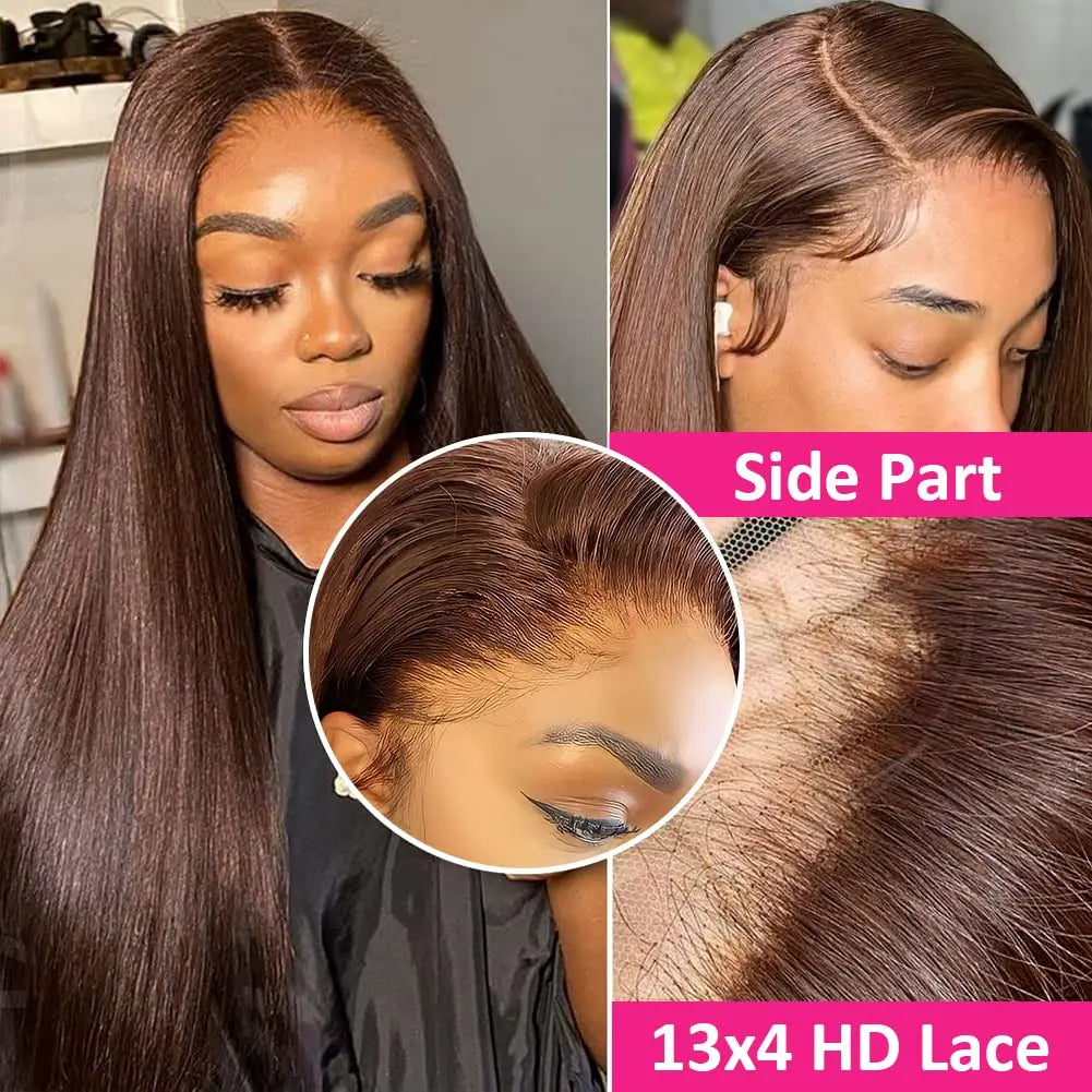 30 36 Inch Chocolate Brown 13x4 Straight Human Hair Lace Front Wig Brazilian Colored 13X6 Transparent Lace Frontal Wig For Women