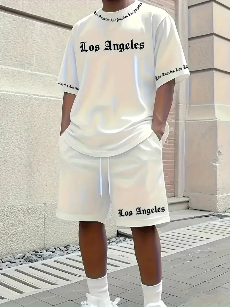 Men's Los Angeles Gradient Print Short Sleeve T-Shirt & Shorts Set – Street 2-Piece