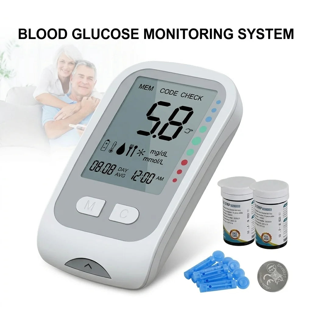 Blood Glucose Monitor Kit – Tri-Color Backlight Glucometer with 50 Test Strips, Lancets & Lancing Device for Diabetes Home Use