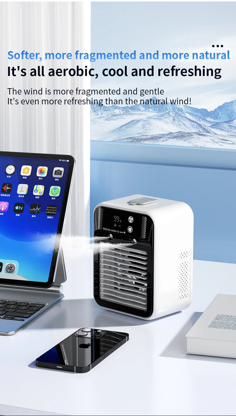 Portable Mini Air Conditioner – Fast Cooling Ultrasonic Nano Mist LCD Display Rechargeable Outdoor Cooler