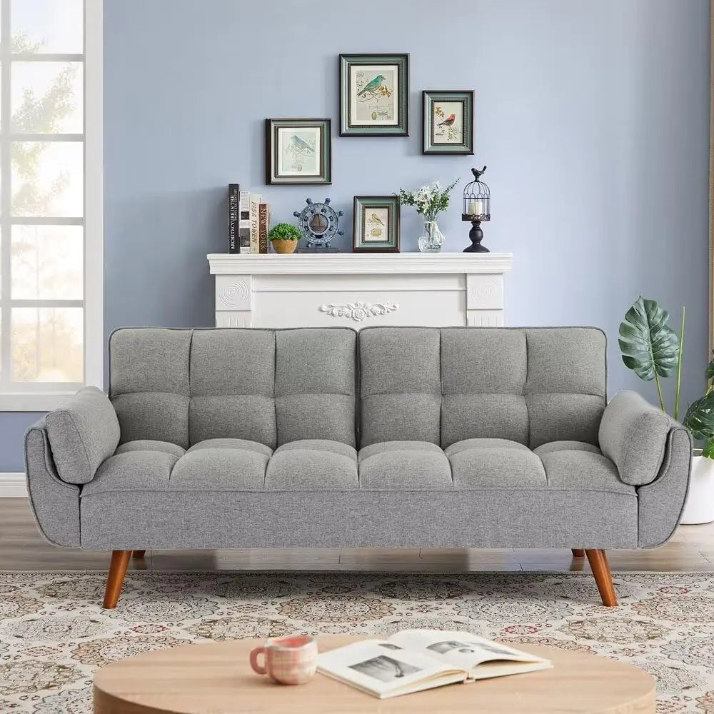 Convertible Sofa Bed — Folding Loveseat Futon Recliner Sleeper with Adjustable Backrest for Living Room & Bedroom