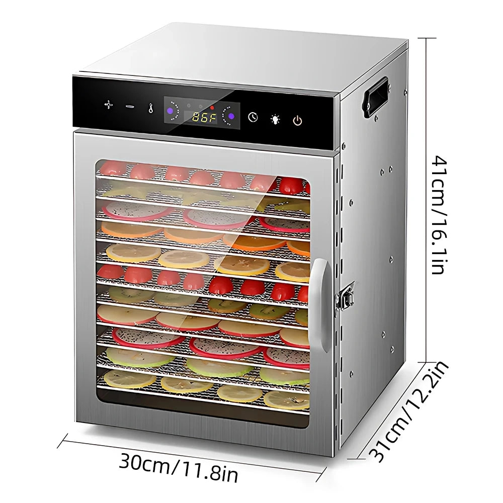 Food & Jerky Dehydrator – 12 Drying Racks, 800W, 24H Timer, 30-90°C, Fruit & Vegetable Dryer, EU Plug