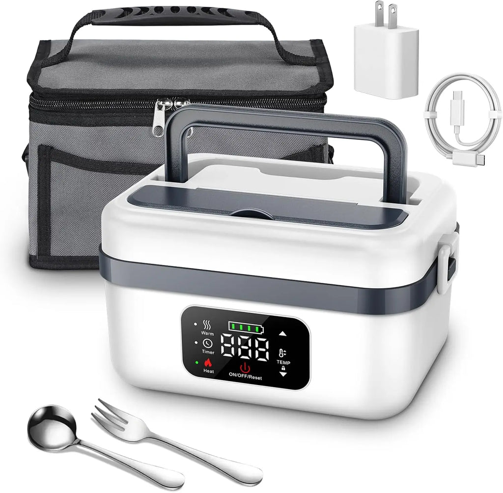 Portable Electric Lunch Box – 1L Self-Heating with 16000mAh Power Bank, Wireless, for Work, Travel & Car