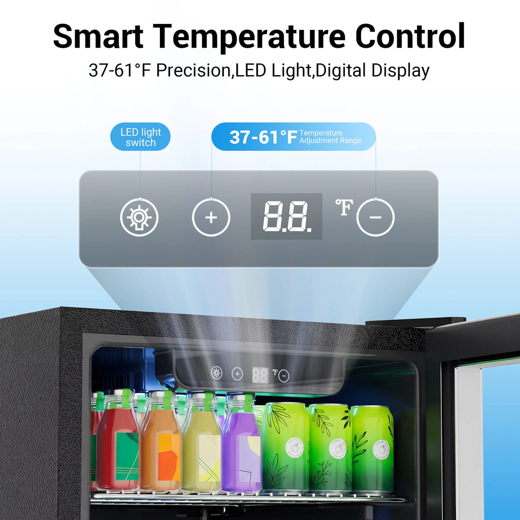 130-Can Beverage Refrigerator & Cooler — Mini Fridge with Glass Door, Adjustable Removable Shelves for Office & Bar