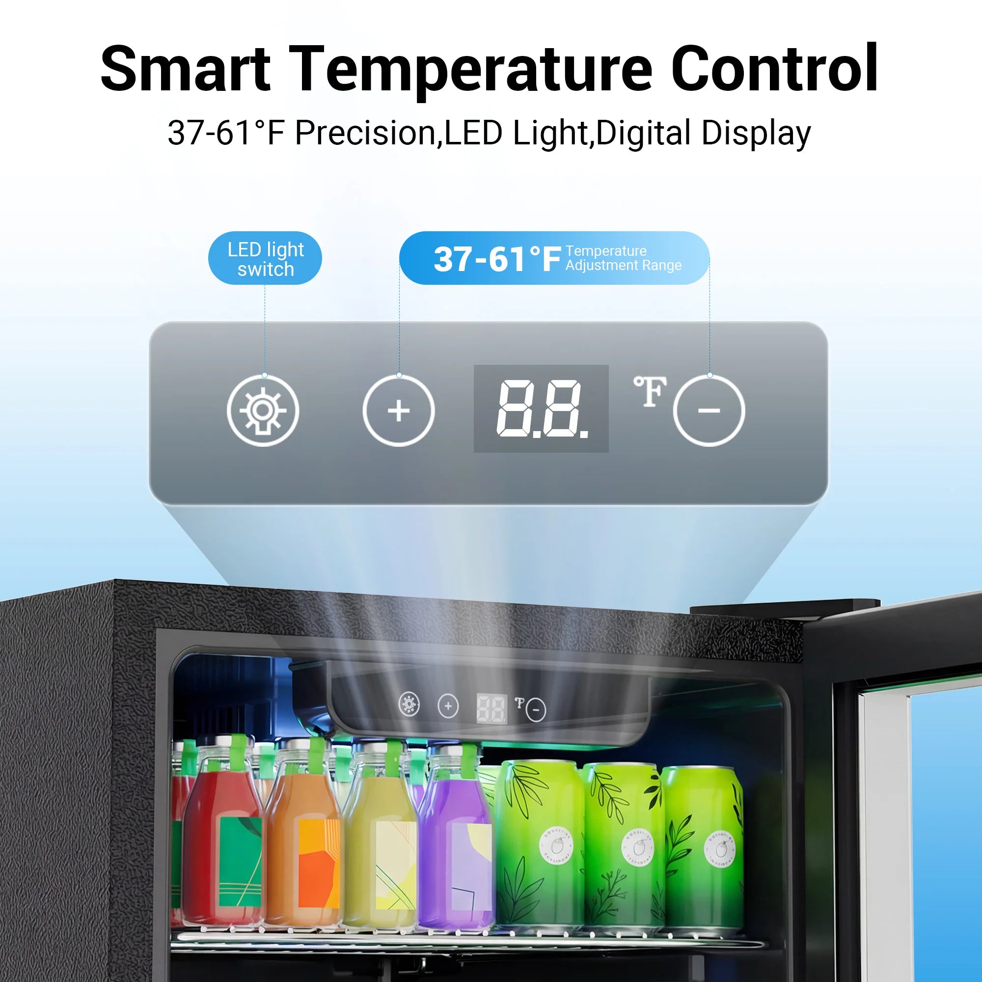 130-Can Beverage Refrigerator & Cooler — Mini Fridge with Glass Door, Adjustable Removable Shelves for Office & Bar