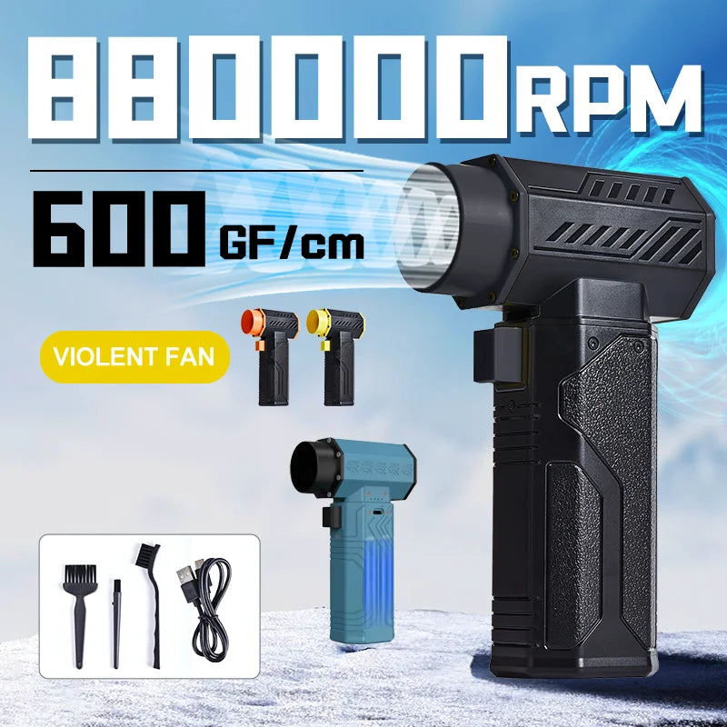 880000RPM Turbo Jet Fan Air Blower – 10000mAh 600g Thrust Brushless Duster for Car & Leaf Removal