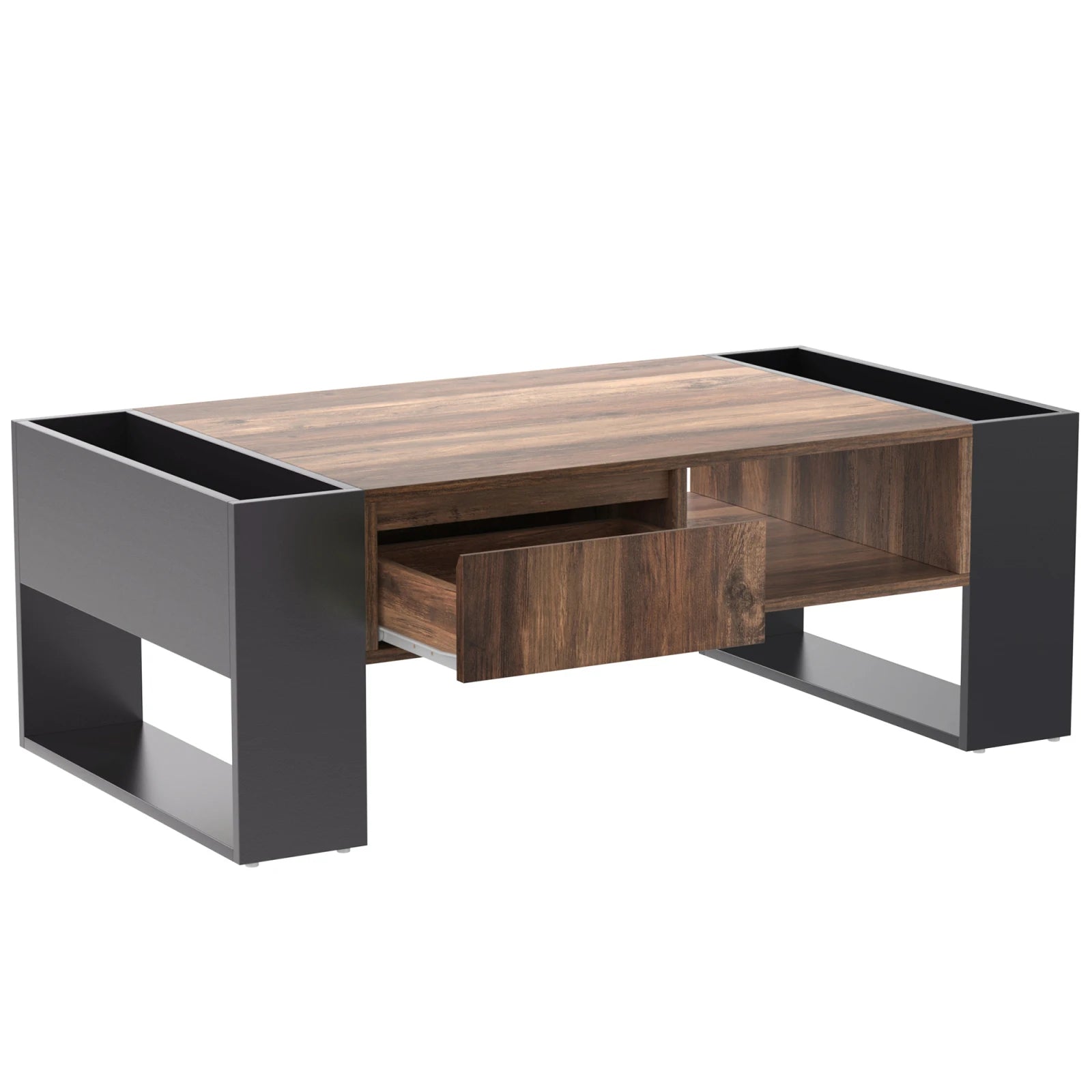 Comanlai Wood Grain Coffee Table with Drawer & Storage