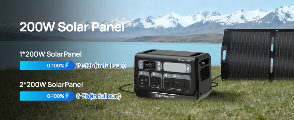ECO-WORTHY 200W Portable Solar Panel & 2400W Power Station – 2048Wh LiFePO4 Battery for RV & Off-Grid