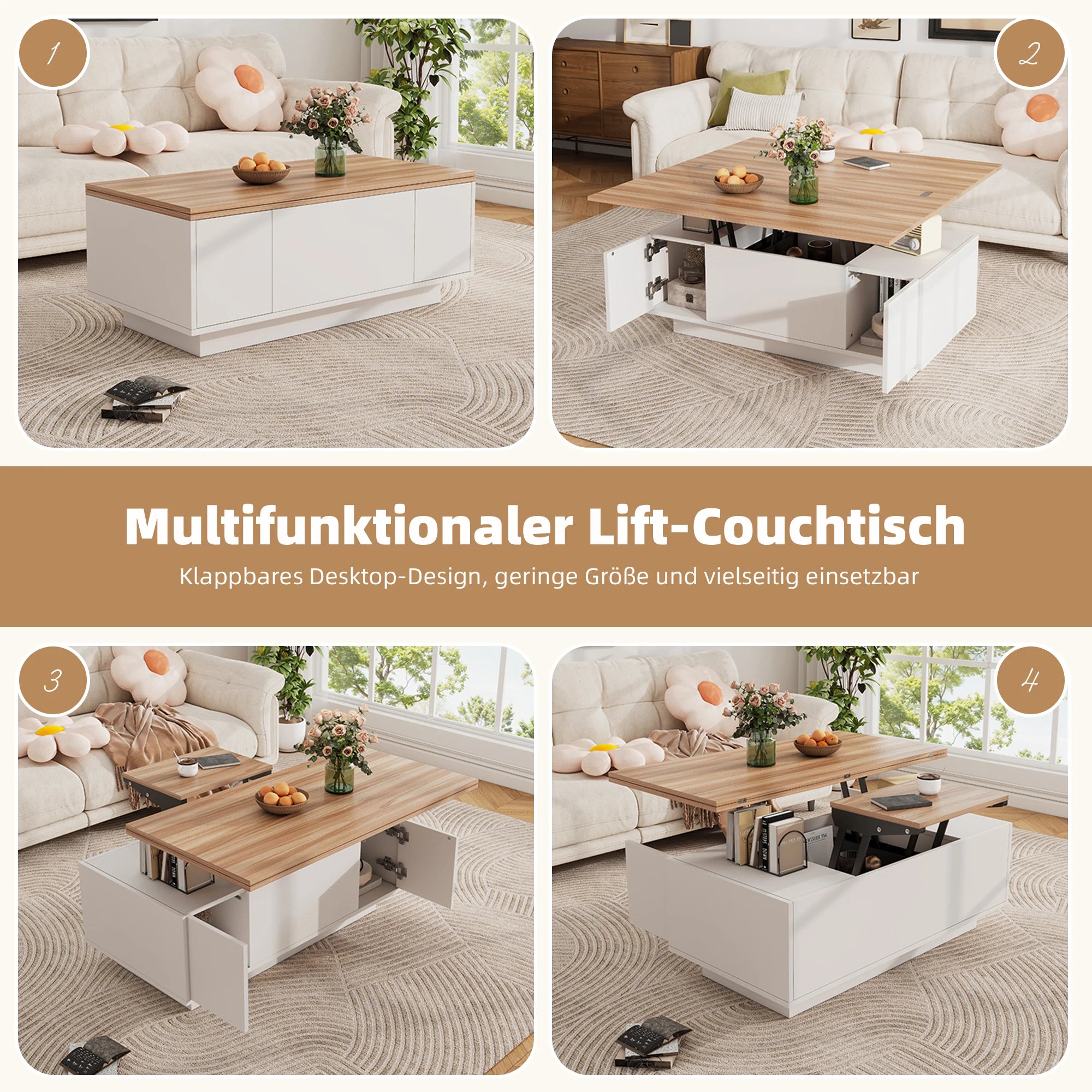 Modern coffee table with double lifting mechanism, hidden storage-load capacity up to 50 kg-residential furniture
