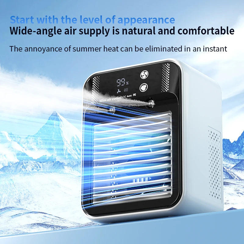 Portable Mini Air Conditioner – Fast Cooling Ultrasonic Nano Mist LCD Display Rechargeable Outdoor Cooler