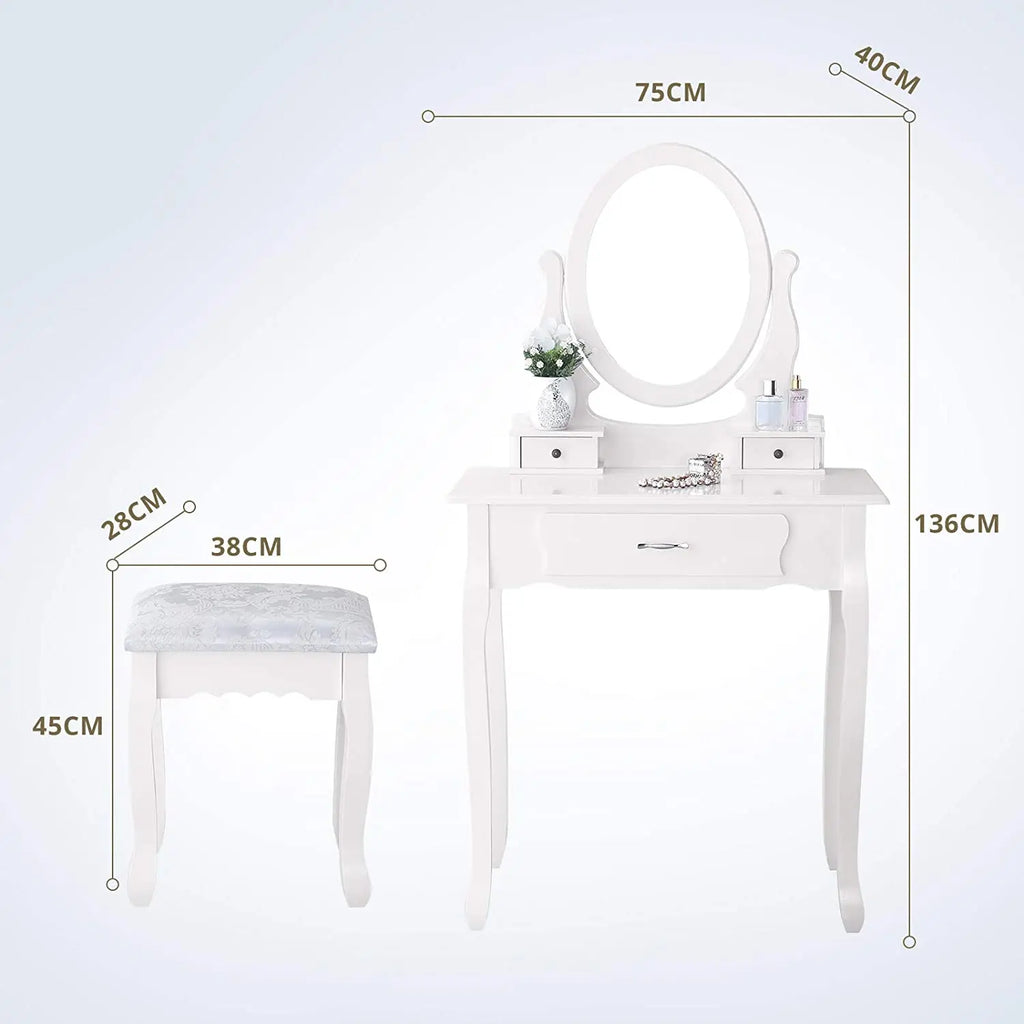 White Vanity Desk with Mirror & 3 Drawers