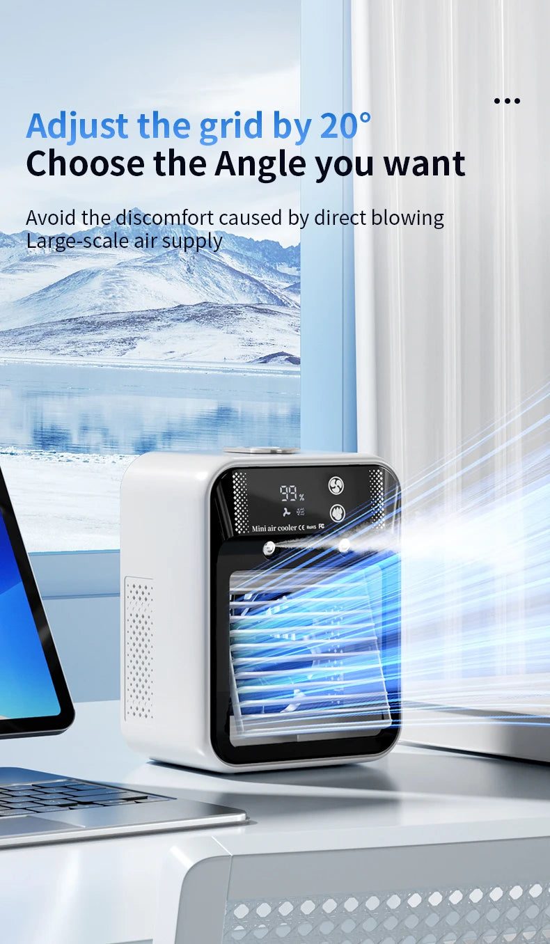 Portable Mini Air Conditioner – Fast Cooling Ultrasonic Nano Mist LCD Display Rechargeable Outdoor Cooler