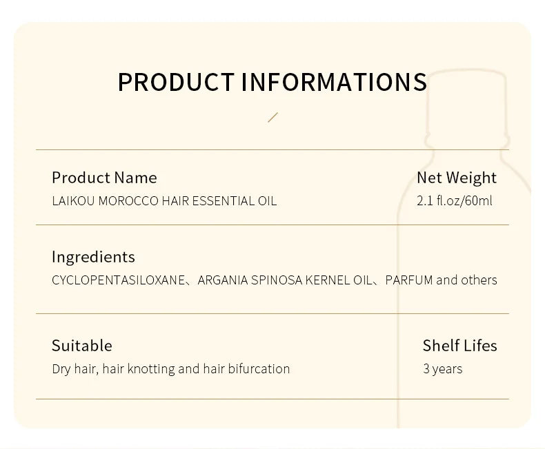 Moroccan Pure Argan Oil Hair Treatment — Leave-In Frizz & Dryness Repair Oil