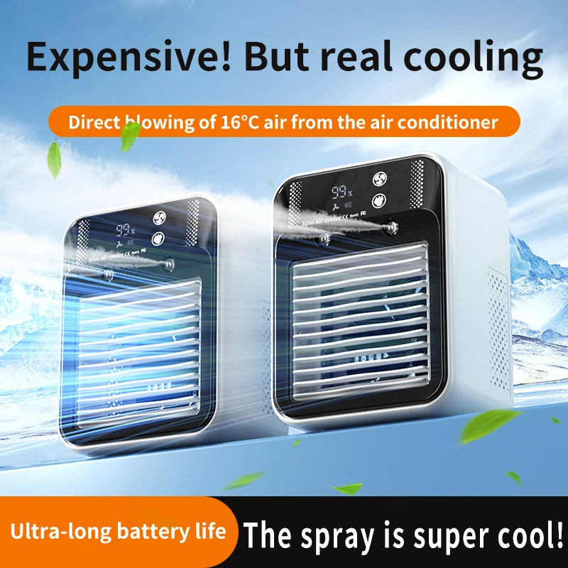 Portable Mini Air Conditioner – Fast Cooling Ultrasonic Nano Mist LCD Display Rechargeable Outdoor Cooler