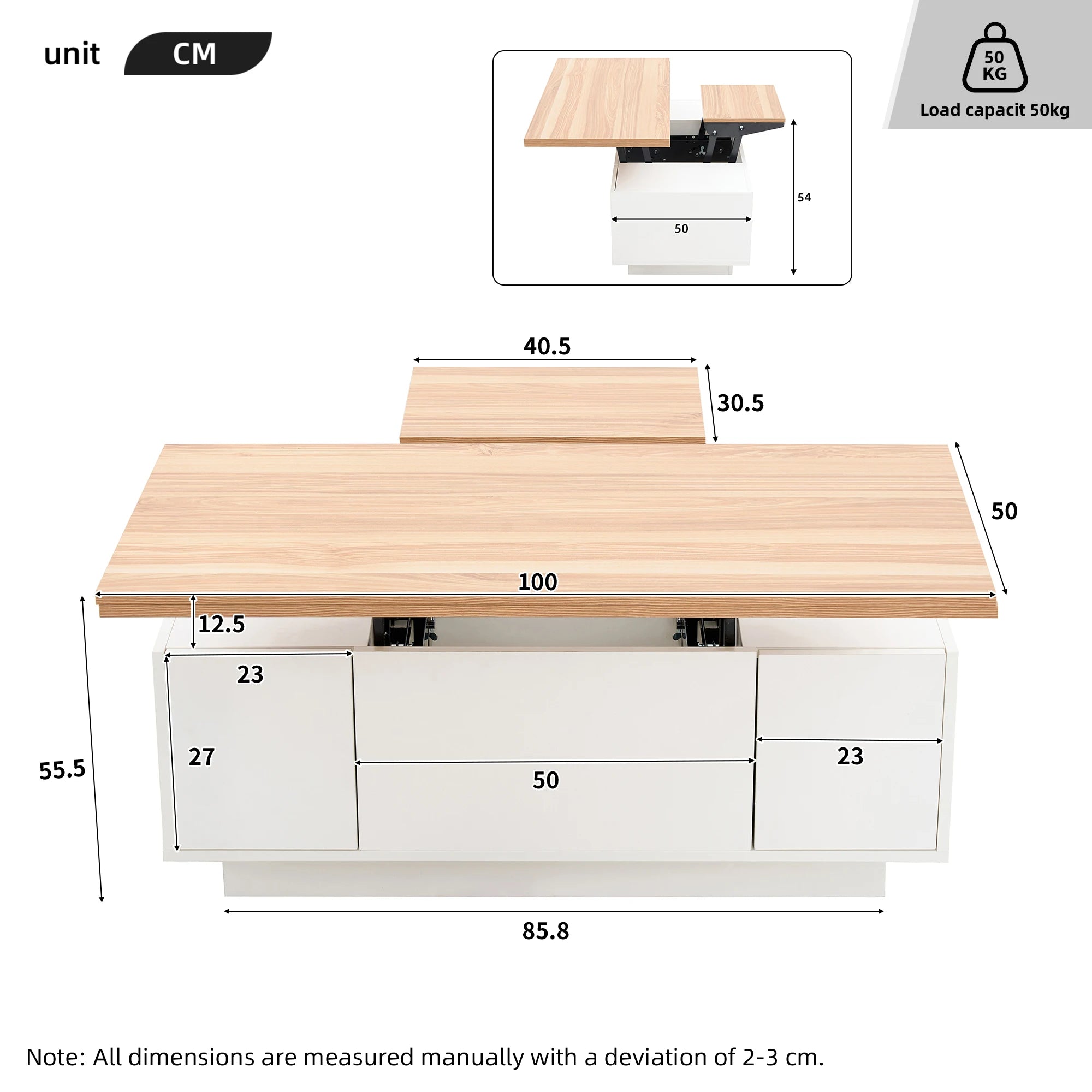 Modern coffee table with double lifting mechanism, hidden storage-load capacity up to 50 kg-residential furniture