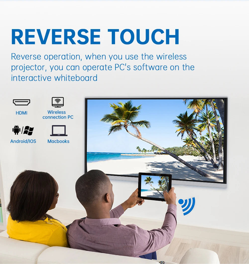 TouchWo 4K Interactive Whiteboard Smart Board – 65"/75"/86", 20-Point Touch, Android/Win i3/i5/i7, On Wheel