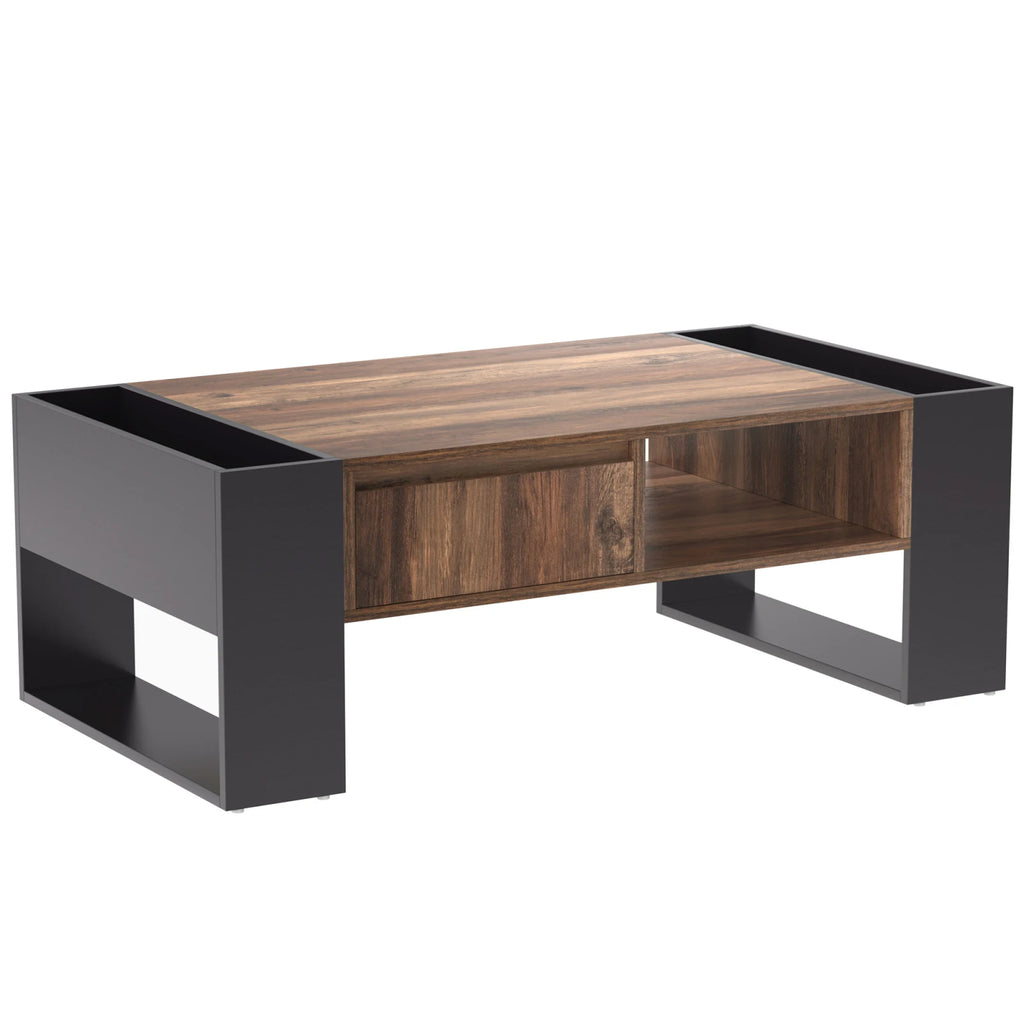 Comanlai Wood Grain Coffee Table with Drawer & Storage