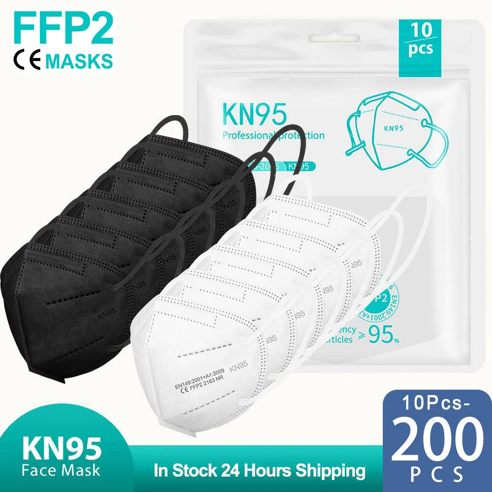 KN95 FFP2 Black Face Masks — CE Certified 5-Layer Protection (10-200 Pack)