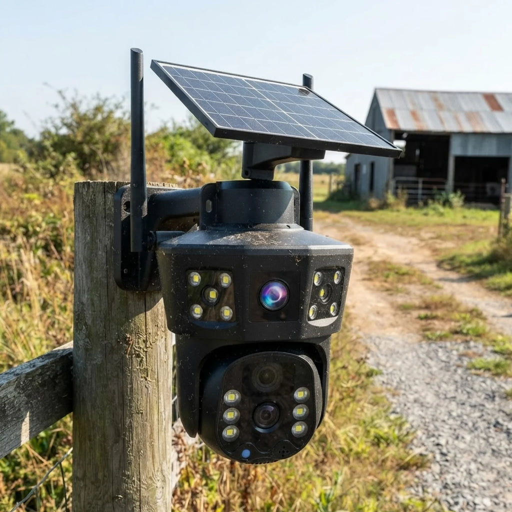 Dual-Lens Solar Security Camera with Wi-Fi