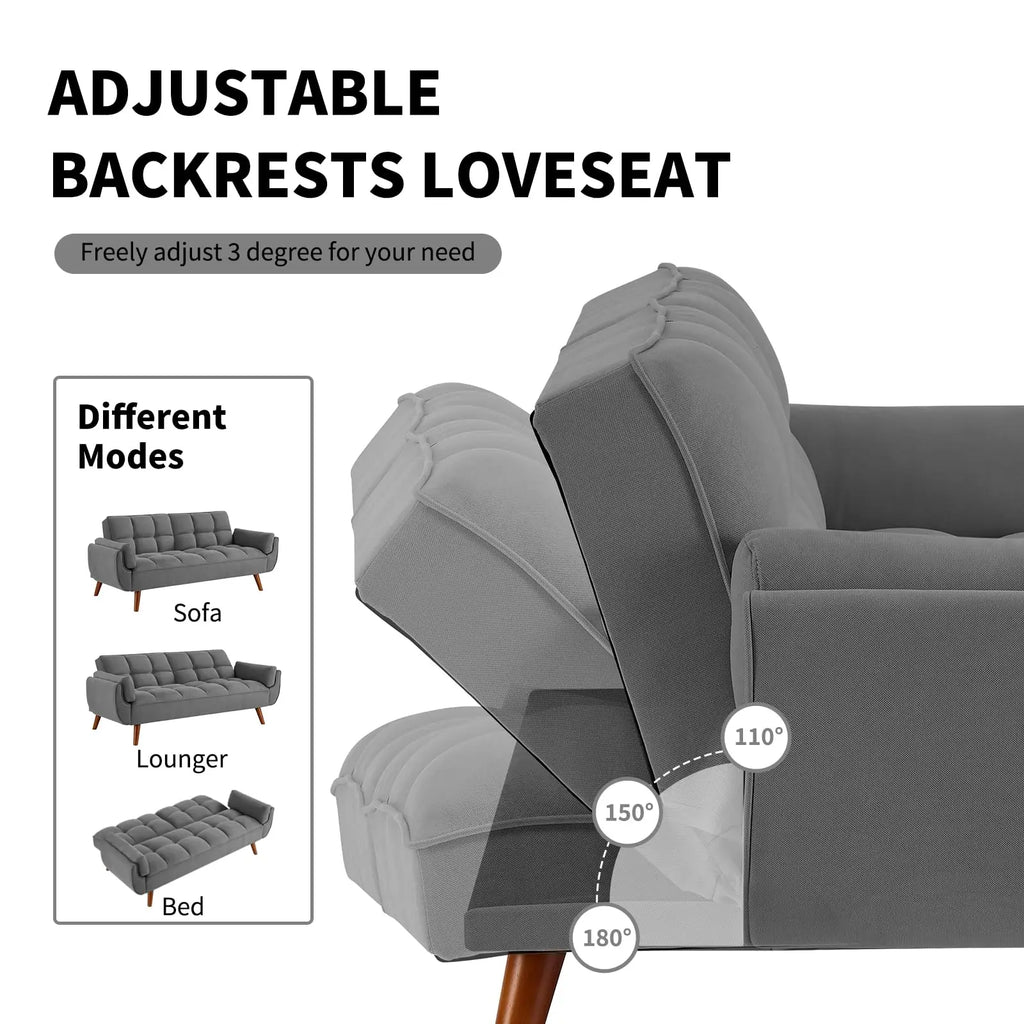 Convertible Sofa Bed — Folding Loveseat Futon Recliner Sleeper with Adjustable Backrest for Living Room & Bedroom
