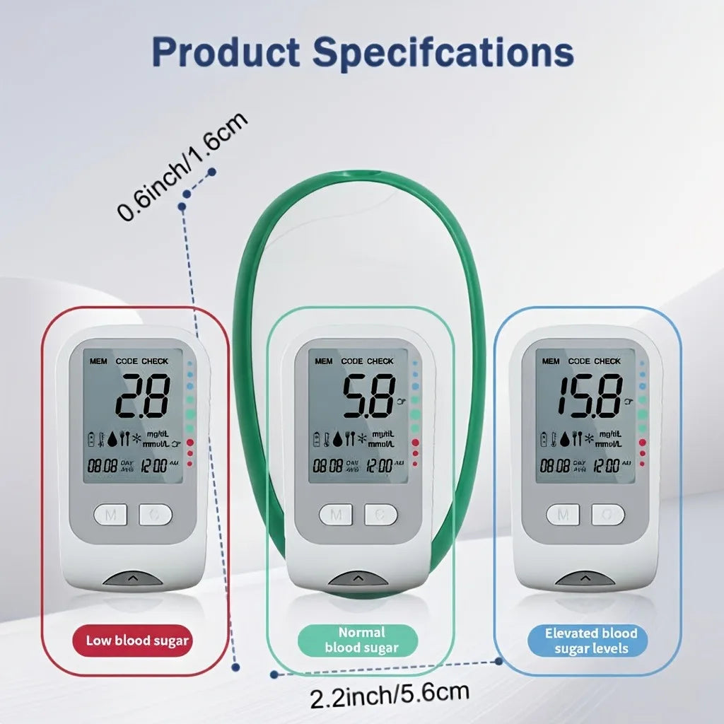 Blood Glucose Monitor Kit – Tri-Color Backlight Glucometer with 50 Test Strips, Lancets & Lancing Device for Diabetes Home Use