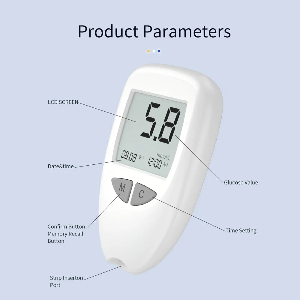 VGM04 Blood Glucose Monitor Kit – No-Code Accurate Glucometer with 50 Test Strips & 50 Lancets for Diabetes Management