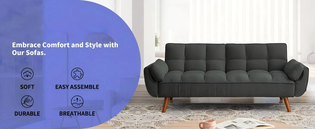 Convertible Sofa Bed — Folding Loveseat Futon Recliner Sleeper with Adjustable Backrest for Living Room & Bedroom