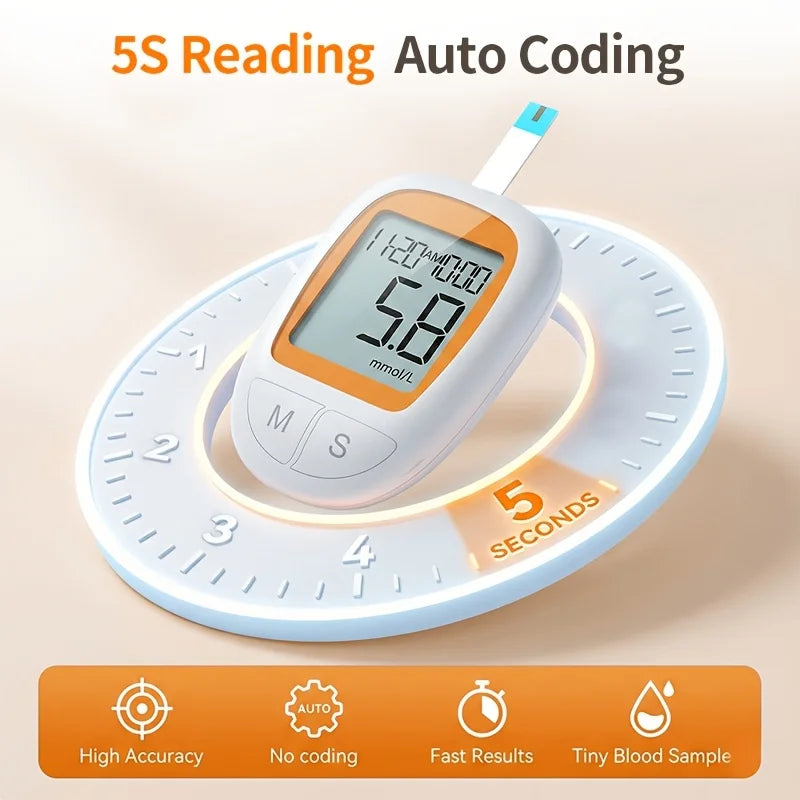 Medical Blood Sugar Test Kit – Glucometer with 50 Test Strips, 5-Second Fast Test & Large Screen Display