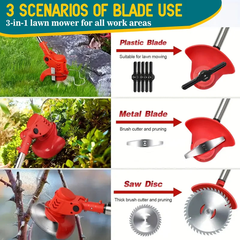 Cordless Weed Trimmer & Lawn Mower | Telescopic Handle, CE Certified, Ideal for Courtyards & Gardens