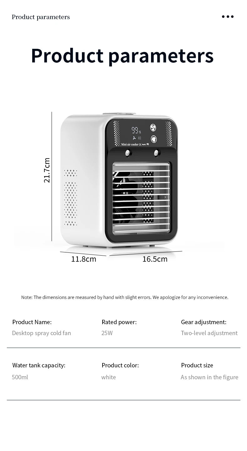 Portable Mini Air Conditioner – Fast Cooling Ultrasonic Nano Mist LCD Display Rechargeable Outdoor Cooler
