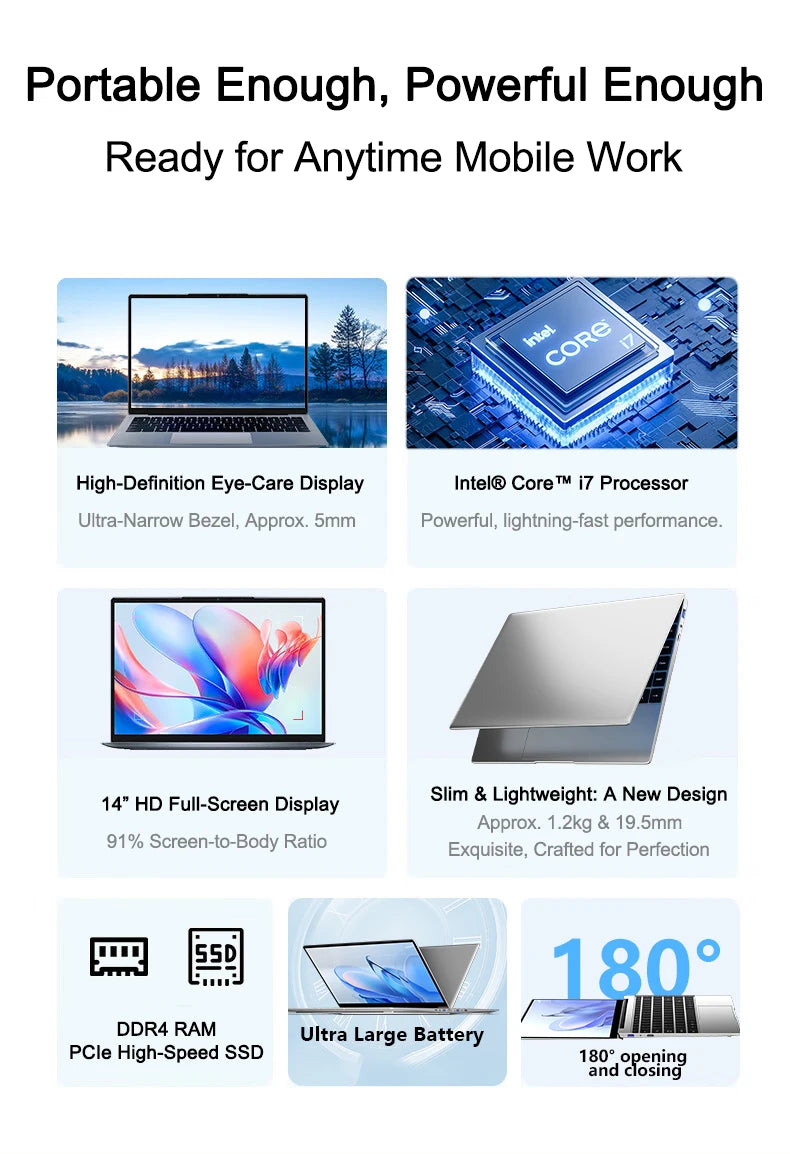 14.1" Intel i7-8650U Ultra Slim Laptop – Up to 32GB DDR4, 2TB SSD, Matte FHD, Windows 11 Pro