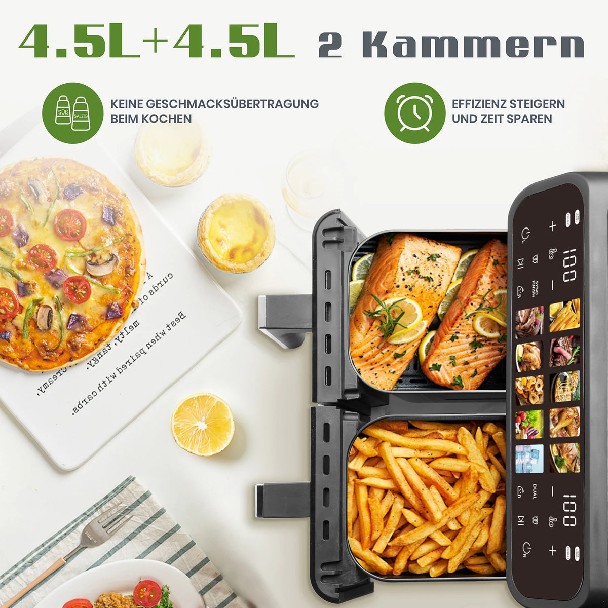 Sinaopus 9L Dual Basket Air Fryer – LED Touch Control, Visible Window, Oilless Cooker for Large Family Meals
