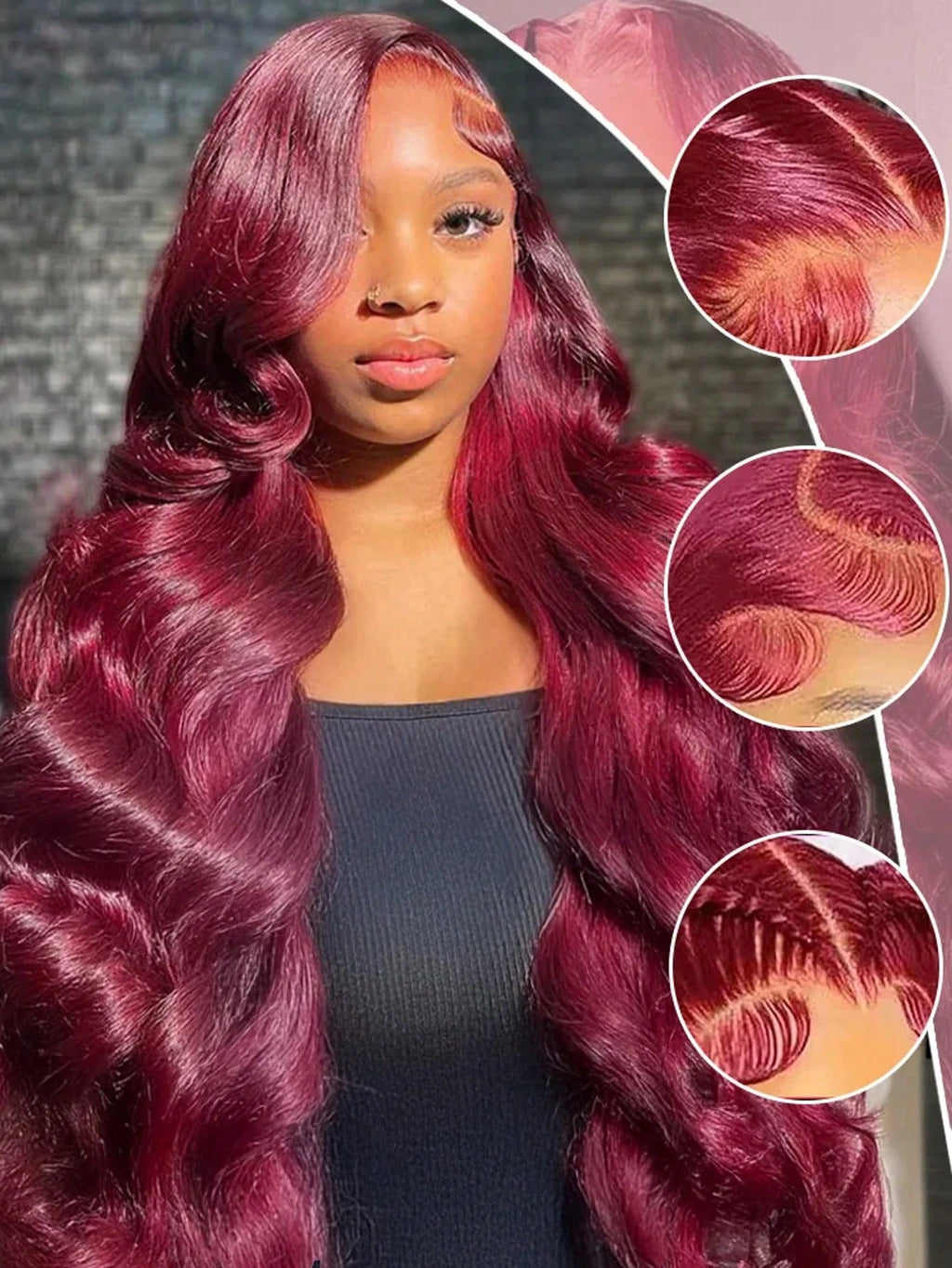99J Burgundy Body Wave 13x6 HD Lace Frontal Human Hair Wigs for Women 250% Density Brazilian Red Color 13x7 Lace Frontal Wig 40