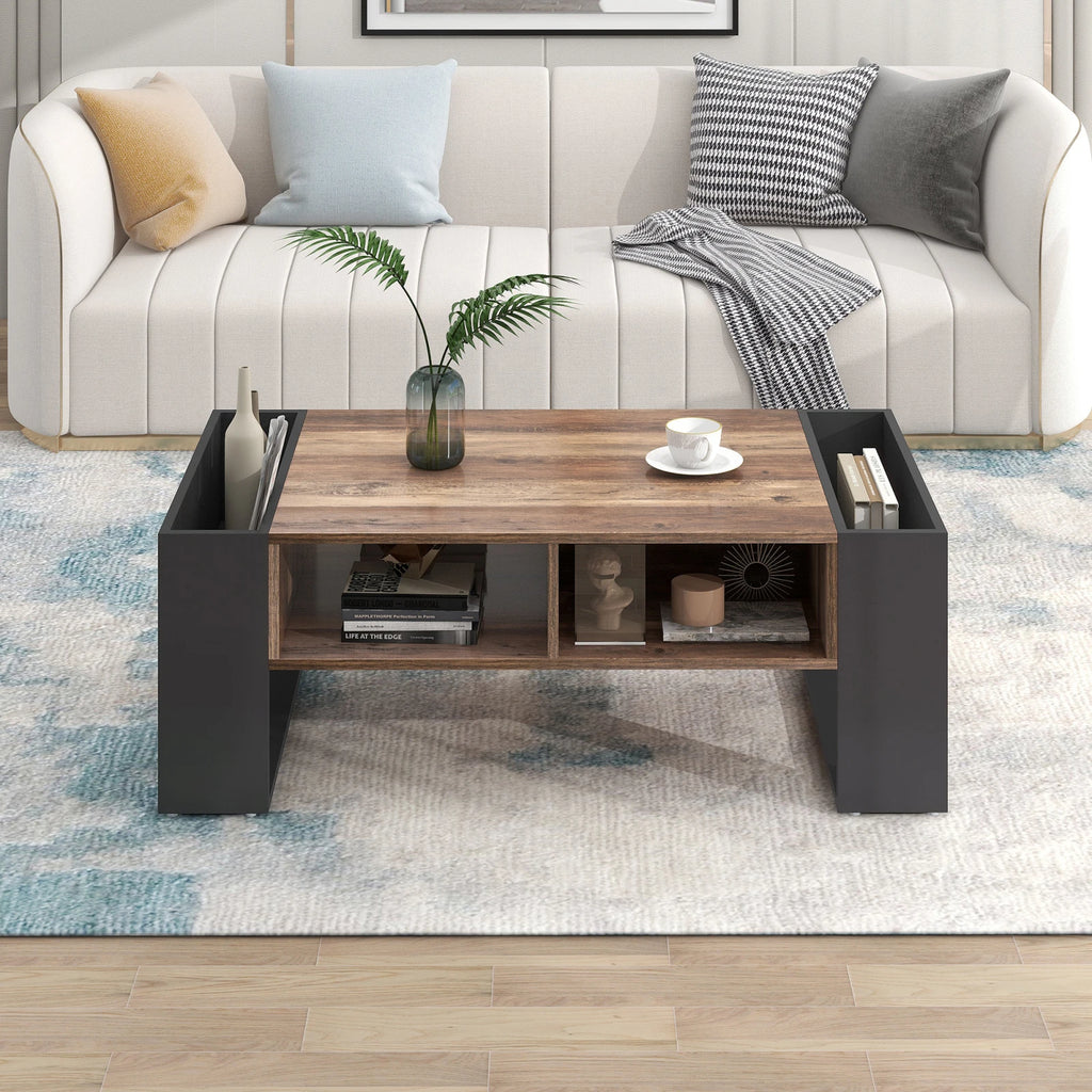 Comanlai Wood Grain Coffee Table with Drawer & Storage