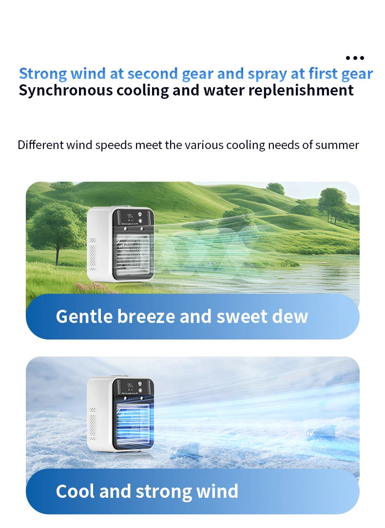 Portable Mini Air Conditioner – Fast Cooling Ultrasonic Nano Mist LCD Display Rechargeable Outdoor Cooler