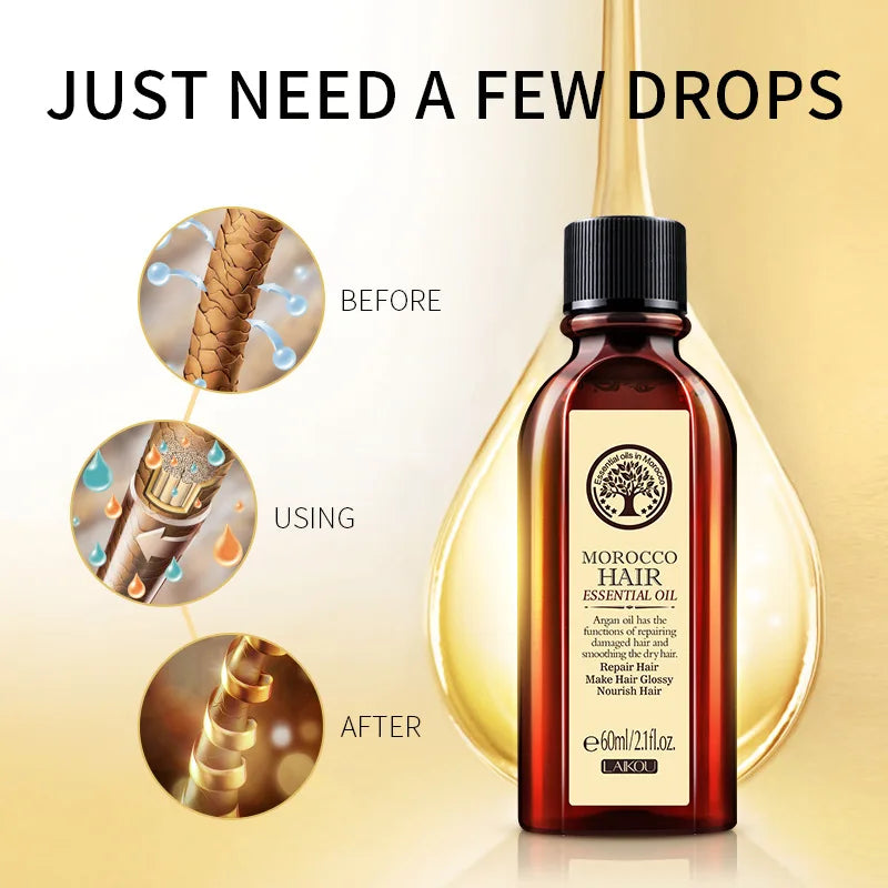 Moroccan Pure Argan Oil Hair Treatment — Leave-In Frizz & Dryness Repair Oil