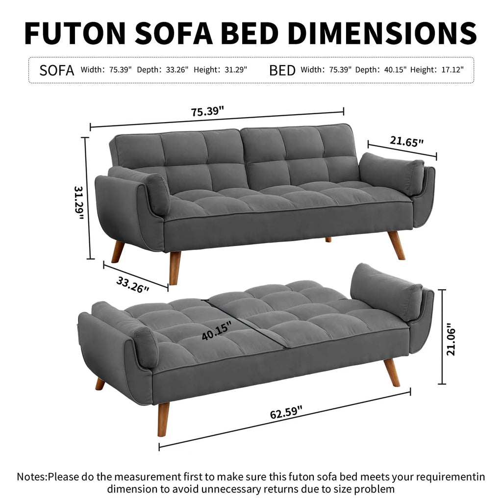 Convertible Sofa Bed — Folding Loveseat Futon Recliner Sleeper with Adjustable Backrest for Living Room & Bedroom