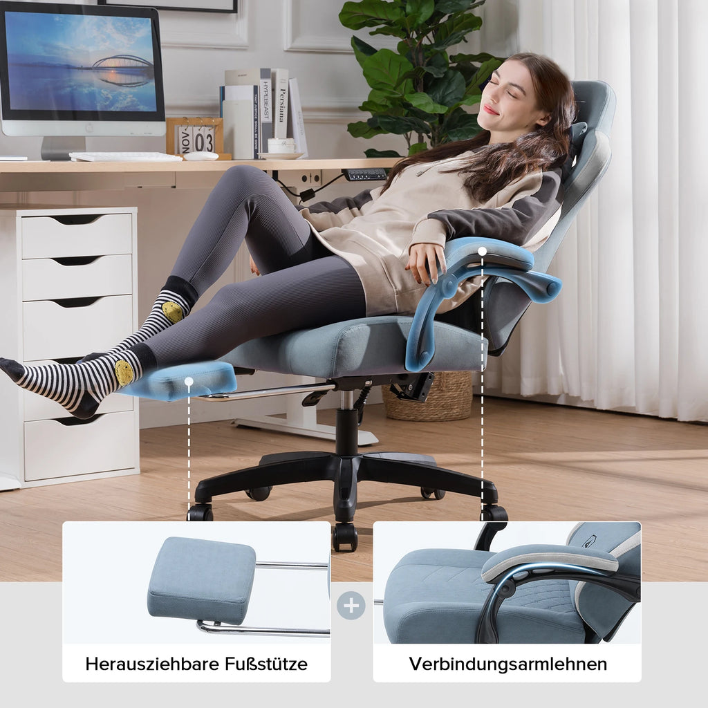 GTPLAYER Ergonomic Gaming Chair – Fabric Surface, Spring Seat Cushion & Linked Armrests, Desk Chair