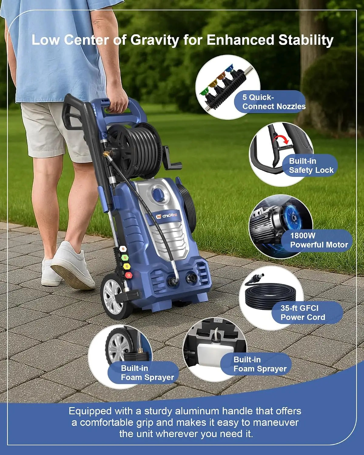 Electric Pressure Washer – Hose Reel & Five Nozzles