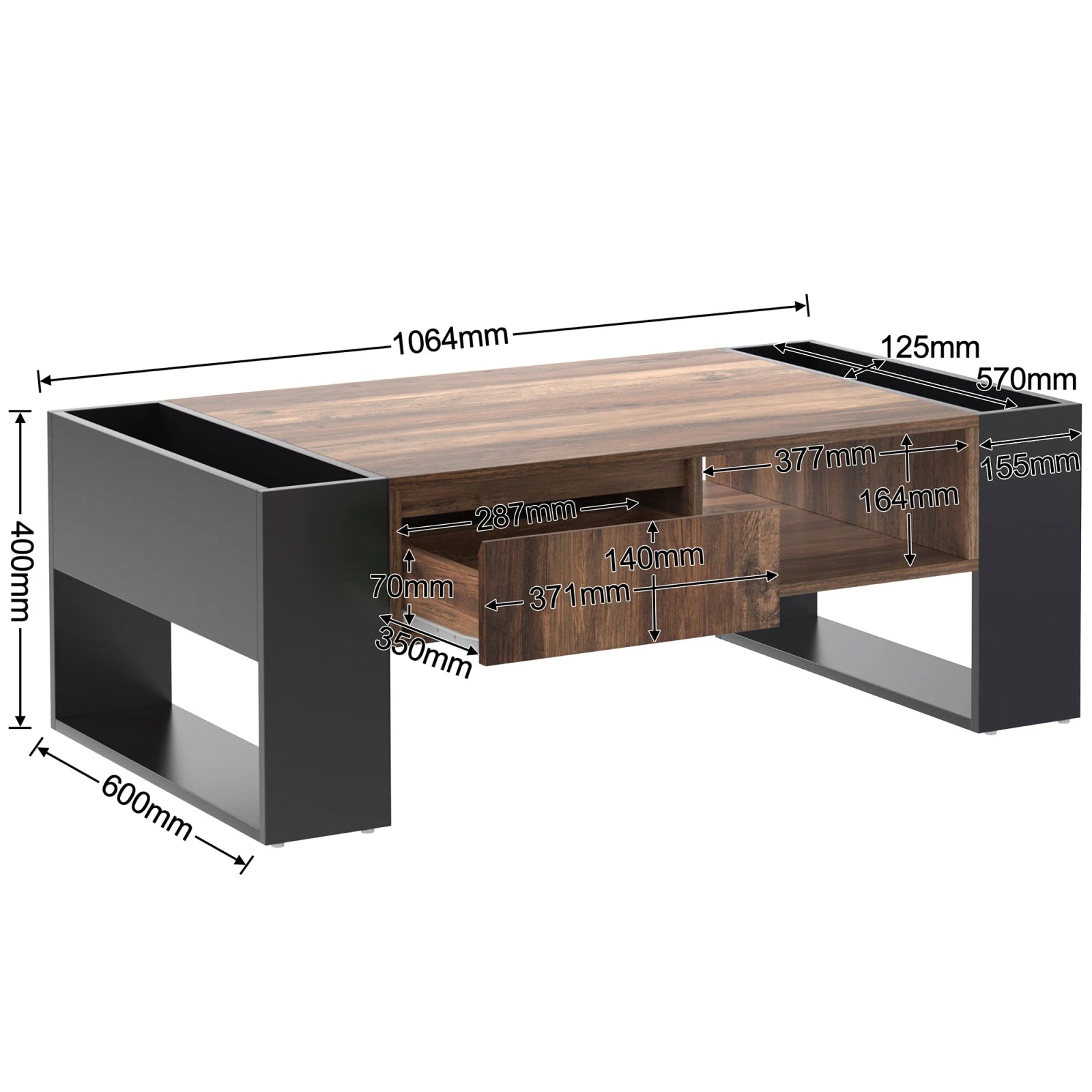 Comanlai Wood Grain Coffee Table with Drawer & Storage